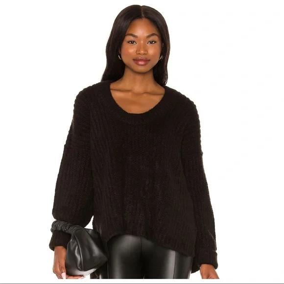 FREE PEOPLE BOHO SWEATER OVERSIZED TUNIC COZY BLACK WINTER PULLOVER A2C - Picture 7 of 13